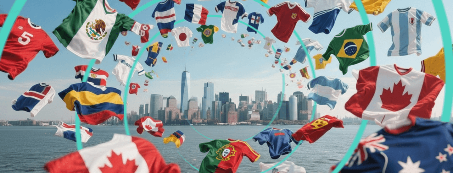 football shirts representing each nation flag width=